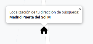 Localizacion con el icono Casa de la direccion de búsqueda elegida